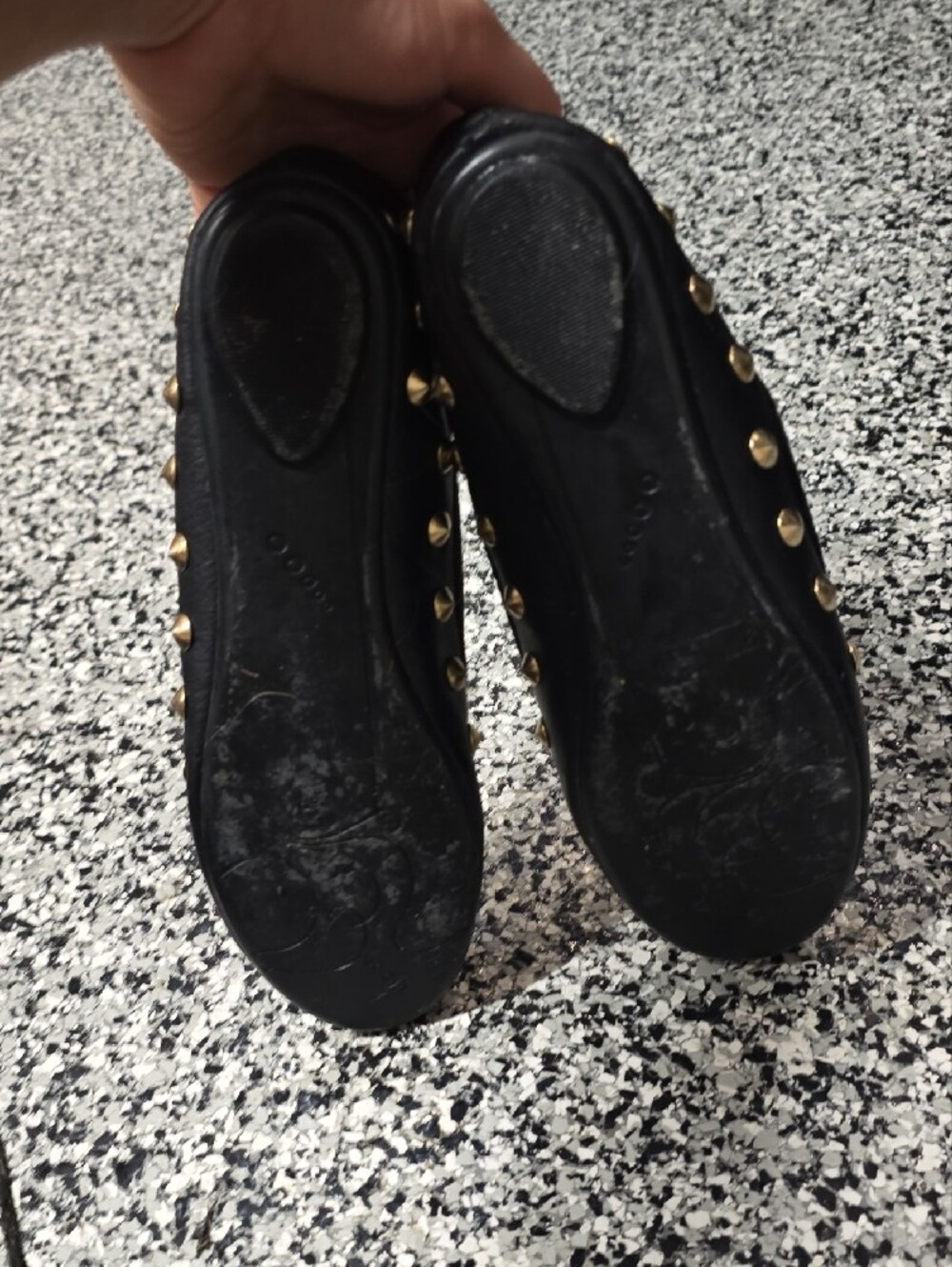 Henry Ferrera Black Ballet Flats with Gold Studs - Picture 4 of 4